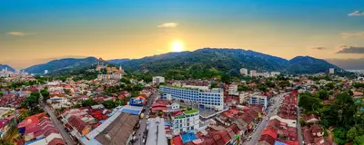 an aerial view of a city with mountains in the background at Kingston Hotel 13 - Penang Hills formerly known as Deview Hotel in Ayer Itam