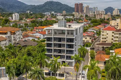 an aerial view of a city with buildings at Scott Service Suites in George Town
