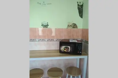 a microwave sitting on a counter in a kitchen at Tambun homestay in Ipoh