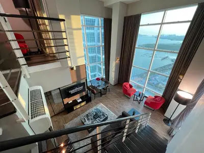 an aerial view of a living room with a view at Maritime Seaview Hotel by SS Setia Resort in George Town