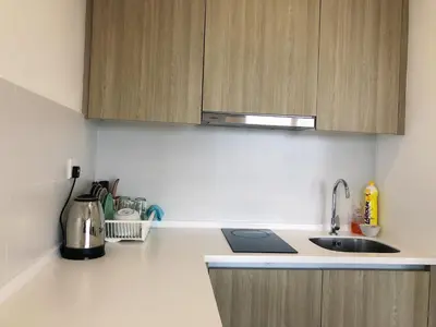 a kitchen with a sink and a counter top at Tropicana 218 Macalister Seaview Water Purifier Studio in George Town