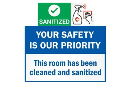 a sign that reads your safety is our priority at Tropicana 218 Macalister Seaview Water Purifier Studio in George Town