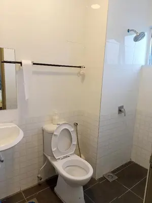 a bathroom with a toilet and a sink at Cameron Homestay @ Quintet in Tanah Rata