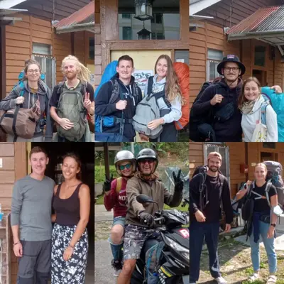 a collage of people posing for a picture at The Rustique Guest House in Tanah Rata