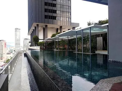 a swimming pool on the side of a building at Homestay at Macalister 218 Georgetown by WL in George Town