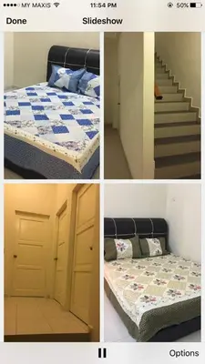 four pictures of a bedroom with a bed and stairs at KS Lavender Kuala Kangsar in Kuala Kangsar