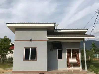 a small white house with a roof at Teratak Ar-Rayyan x Villa Abi in Batu Kurau