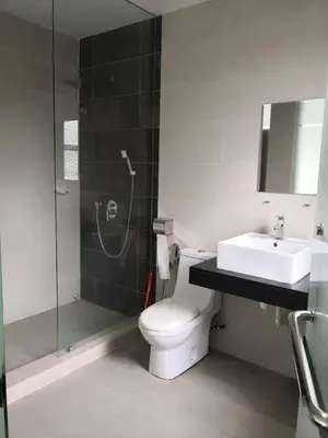 a bathroom with a shower and a toilet and a sink at Dear Dino Villa Cameron Highlands in Cameron Highlands