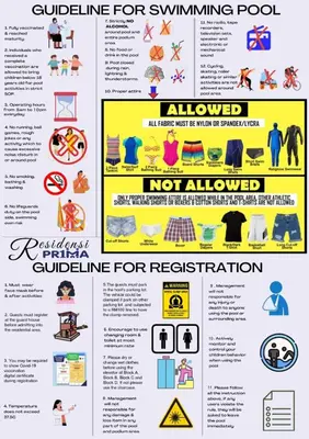 a poster detailing the guidelines for swimming pool and not allowed at Muslim Apartment at Meru in Ipoh
