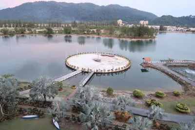 an island in the middle of a lake at Rustic one bedroom unit for 4pax by Jomy Management in Lumut