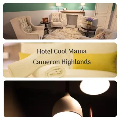 two pictures of a living room with a hotel cool manama camron highlights at Hotel COOL MAMA in Brinchang