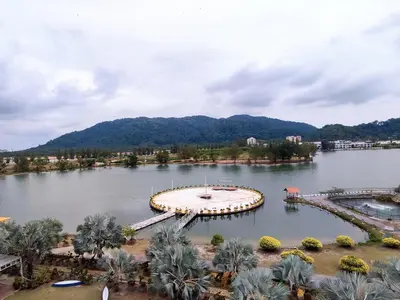 an island in the middle of a lake at Marina Island Ocean Theme @ Lumut Sitiawan in Lumut