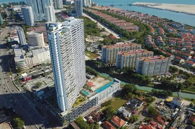 an aerial view of a city with tall buildings at Deluxe Seaview Suite Twin Bed by The Only Bnb in Tanjong Tokong