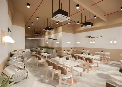 a restaurant with white tables and chairs and lights at Family Seaview Suite with 3 Rooms by The Only Bnb in Tanjong Tokong