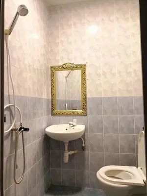 a bathroom with a sink and a toilet and a mirror at Homestay Wafiy Lost World Tambun Ipoh in Ipoh