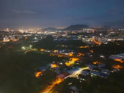 an aerial view of a city at night at Comfortable18 3R2B 7pax Meritus Perai in Perai