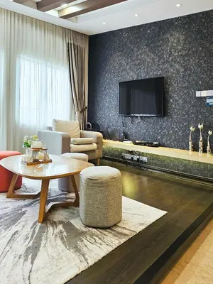 a living room with a tv on a wall at Pearl Rice Garden Japanese Style \u7c73\u6a02\u574a\u9802\u5c64\u65e5\u5f0f\u9ad8\u7ea7\u516c\u5bd3 in Sekincan