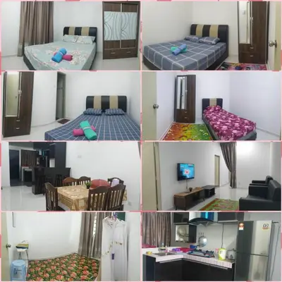 a collage of different photos of a bedroom at HOMESTAY IMPIAN QASEH MANJUNG (MUSLIM) in Seri Manjung