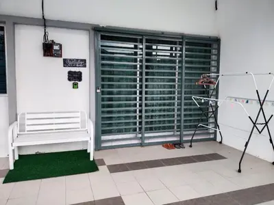 a room with a white bench and a large window at WAFID HOMESTAY SERI ISKANDAR in Seri Iskandar