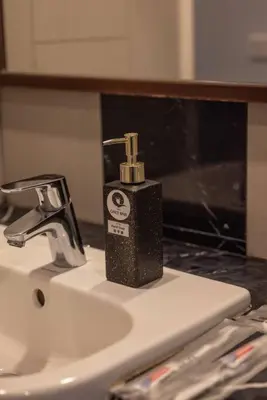 a bottle of soap sitting on top of a sink at Fantasy Funland Retreat by The Only Bnb in Tanjong Tokong
