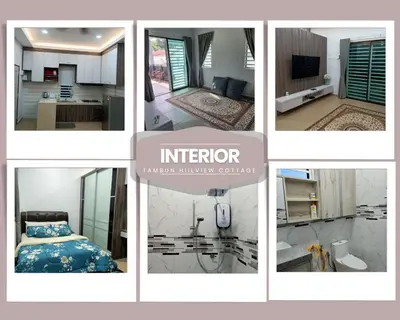 a collage of pictures of a kitchen and a living room at Tambun Hillview Cottage 1 in Tambun