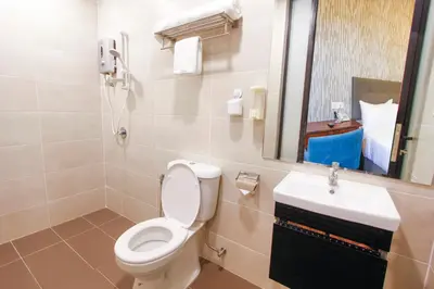 a bathroom with a toilet and a sink at CitiVilla Hotel Penang in George Town