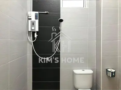 a bathroom with a toilet and a wall with writing on it at Kim’s Home - Homey At Your Stay in Nibung Tebal