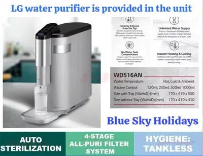 a flyer for a blue sky flutter water purifier at Seaview Water Purify Cozy Comfortable for Short & Long Stay in The Landmark by Katana in George Town