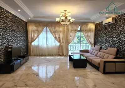 a large living room with a couch and a television at 99 Kelawei in George Town
