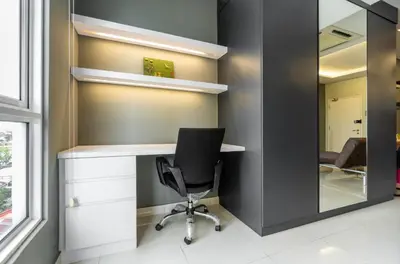 an office with a desk with a chair and a mirror at Mansion One Executive Bathtub 1Bedroom 2-4pax in George Town
