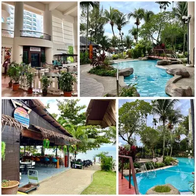 a collage of photos of a resort with a pool at Seaview Deluxe Rainbow Paradise Tg Bungah 8pax in Tanjung Bungah