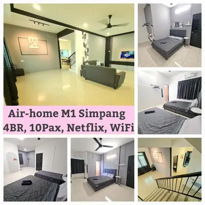 a collage of photos of a living room and a bedroom at Air-home No135 Kampung Boyan, 3BR, 6pax Netflix in Taiping