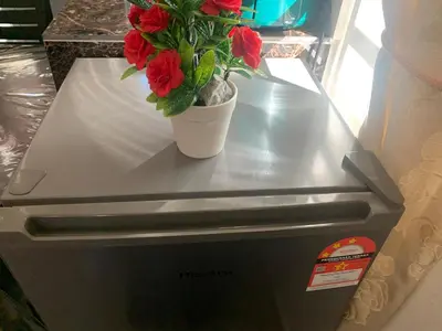 a potted plant sitting on top of a refrigerator at Damai Homestay in Kampong Jabi