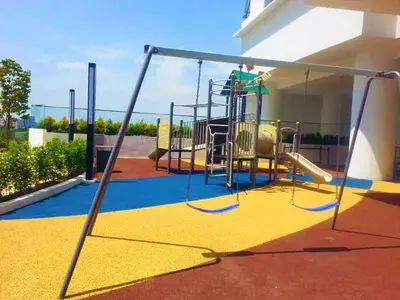 a playground with a swing set on a house at Blue Aesthetic Luxury Seaview 3 min Drive Sunway in Butterworth