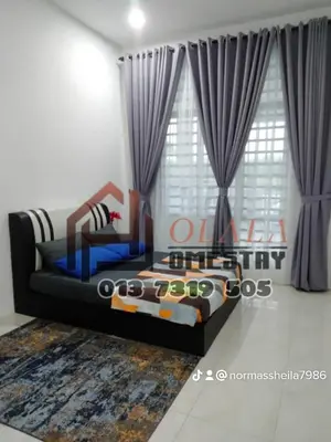 a bedroom with a bed and a large window at Olala Homestay Tanjung Rambutan Perak in Tanjung Rambutan