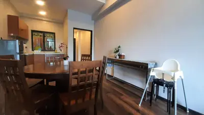 a kitchen and dining room with a table and chairs at G Residence - 3R2B The Retreat, Aranda Nova, Cameron Highlands in Cameron Highlands