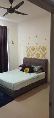 a bedroom with a bed with a ceiling fan at 1 Bedroom Apartment @ Golden Hills Cameron Highlands Pasar Malam in Cameron Highlands