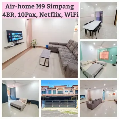 a collage of four pictures of a living room at Air-home No 9 Kampung Boyan, 4BR, 9pax, Netflix in Taiping