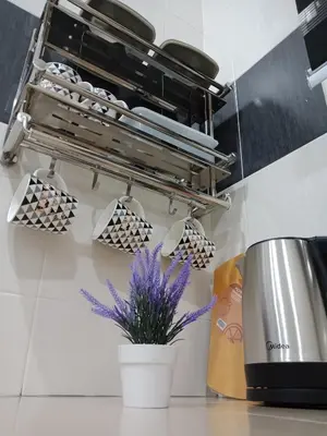 a kitchen with utensils and a plant on a counter at 61 Homestay in Sitiawan