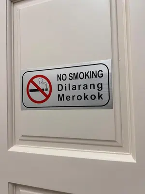 a sign on a door with a no smoking sign on it at Room2#IG theme Bargainous#Shared Bathroom#4pax#2min Kek Lok Si in Ayer Itam