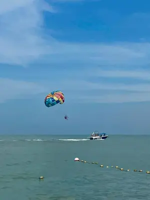 a person is flying a kite over the ocean at The Ferringhi Sea View 777 in Batu Ferringhi