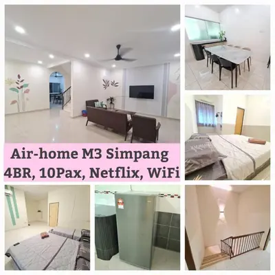 a collage of photos of a bedroom and a living room at Air-home M9 Simpang near Aulong Econsave, 4BR, 10pax, Netflix in Taiping