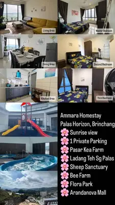 a collage of photos of a room with a playground at Ammara homestay @ Palas Horizon kea Farm in Brinchang