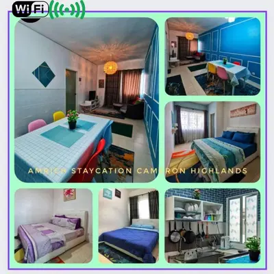 a collage of photos of a hotel room at Amrich Staycation Muslim Cameron Highlands in Tanah Rata