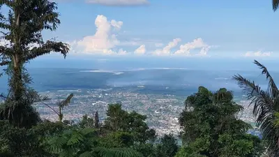 a view of a city from a hill with trees at Raintown inn taiping in Taiping