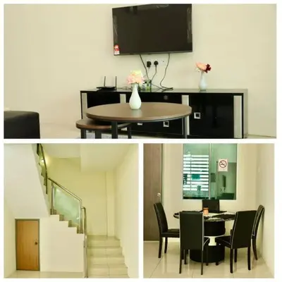 two pictures of a living room and a dining room at Ipoh Tambun Lost World Le Greens in Ipoh