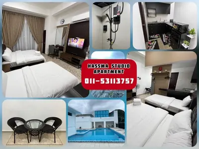 a collage of pictures of a hotel room at HASSMA Studio Apartment at Kompleks Mutiara GM in Gua Musang