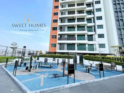 a park with benches in front of a building at R&W 1-5pax B'worth Prai #Netflix #6minPenangBridge in Perai