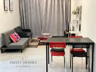 a living room with a couch and a table and chairs at R&W 1-5pax B'worth Prai #Netflix #6minPenangBridge in Perai