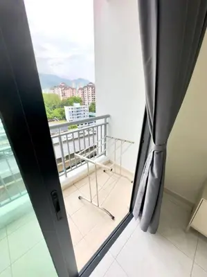 a window in a room with a view of a balcony at TheSun #BayanLepas#QueensbayMall#PISA#USM in Bayan Lepas